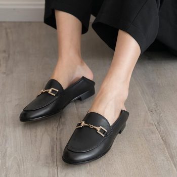 Genuine Leather Flats Shoes Women Black Flats Woman Metal Decoration Shoes - Image 3