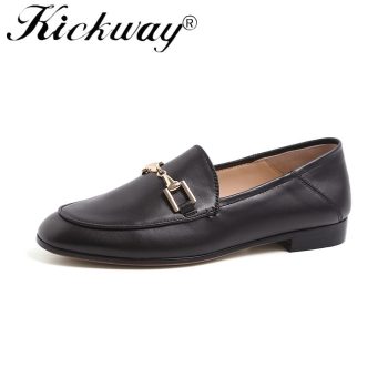 Genuine Leather Flats Shoes Women Black Flats Woman Metal Decoration Shoes - Image 2