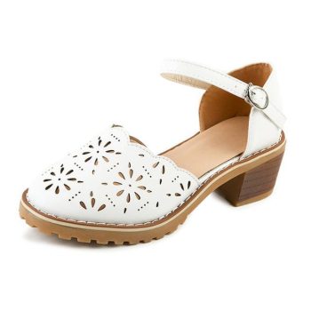 Hollow-Carved Women Sandals  Style Retro Platform White Sandals - Image 11