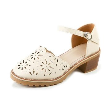 Hollow-Carved Women Sandals  Style Retro Platform White Sandals - Image 10