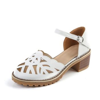 Hollow-Carved Women Sandals  Style Retro Platform White Sandals - Image 6