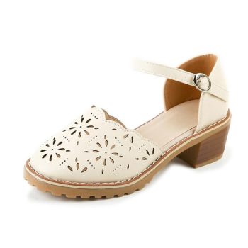 Hollow-Carved Women Sandals  Style Retro Platform White Sandals - Image 3