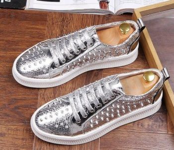 Hot Fasion Men Gold Silver Serpentine rivet lace-up flats shoes - Image 8