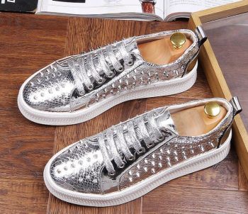Hot Fasion Men Gold Silver Serpentine rivet lace-up flats shoes - Image 3