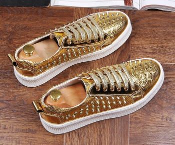 Hot Fasion Men Gold Silver Serpentine rivet lace-up flats shoes - Image 4