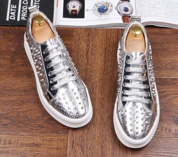 Hot Fasion Men Gold Silver Serpentine rivet lace-up flats shoes - Image 6