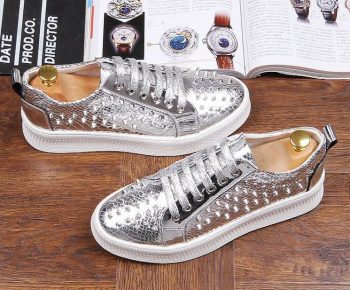 Hot Fasion Men Gold Silver Serpentine rivet lace-up flats shoes - Image 7