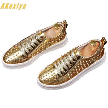 Hot Fasion Men Gold Silver Serpentine rivet lace-up flats shoes - Image 2