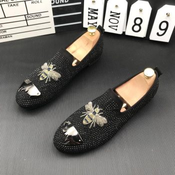 Men Streets Trendy Rhinestone embroidery bees Oxfords Casual Flats Shoes - Image 3