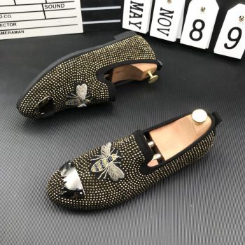 Men Streets Trendy Rhinestone embroidery bees Oxfords Casual Flats Shoes - Image 6