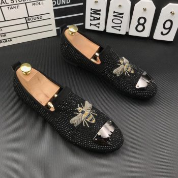 Men Streets Trendy Rhinestone embroidery bees Oxfords Casual Flats Shoes - Image 5