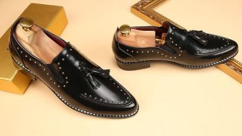 Men luxury Designer pointed rivet slip-on tassels oxfords shoes - Image 6