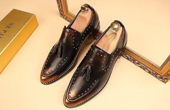 Men luxury Designer pointed rivet slip-on tassels oxfords shoes - Image 7