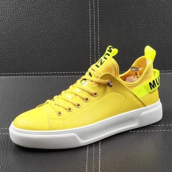 Men's Trendy yellow white text print comfort lace-up Shoes Loafers