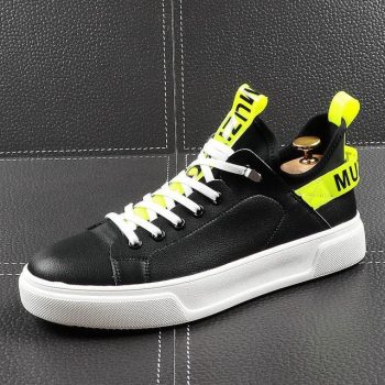 Men's Trendy yellow white text print comfort lace-up Shoes Loafers - Image 8