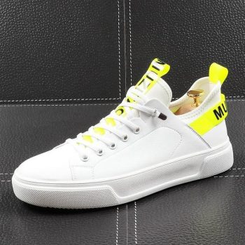 Men's Trendy yellow white text print comfort lace-up Shoes Loafers - Image 9