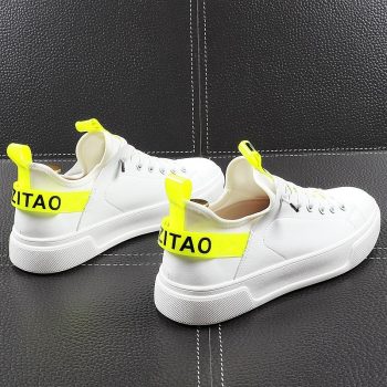 Men's Trendy yellow white text print comfort lace-up Shoes Loafers - Image 4