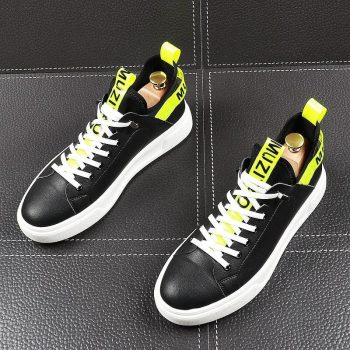 Men's Trendy yellow white text print comfort lace-up Shoes Loafers - Image 6