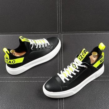 Men's Trendy yellow white text print comfort lace-up Shoes Loafers - Image 5