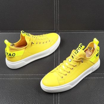 Men's Trendy yellow white text print comfort lace-up Shoes Loafers - Image 7