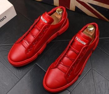 Men street Fashion Punk hip-hop red black red leather Loafers Casual Flats Shoes