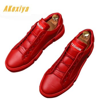 Men street Fashion Punk hip-hop red black red leather Loafers Casual Flats Shoes - Image 2