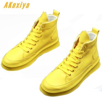 Men street Fashion Punk hip-hop yellow white high tops Loafers Casual Flats Shoes - Image 2