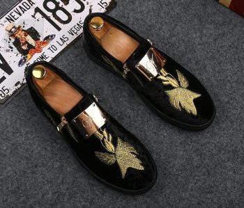 Men street Trendy Punk hip-hop Embroidery leaves Loafers