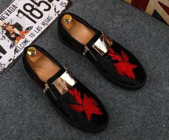 Men street Trendy Punk hip-hop Embroidery leaves Loafers - Image 2