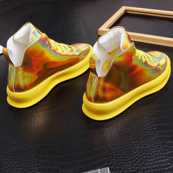 NEW Men dazzling yellow high tops Causal flats platform Shoes - Image 7