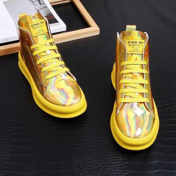 NEW Men dazzling yellow high tops Causal flats platform Shoes - Image 6