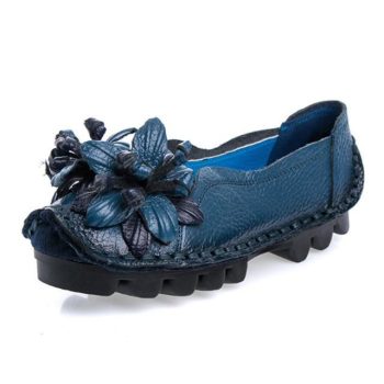 Flowers Flat Shoes Women Genuine Leather Shoes