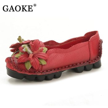 Flowers Flat Shoes Women Genuine Leather Shoes - Image 2