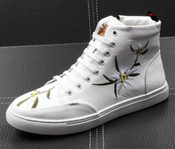 New Trendy designer Men Embroidered flowers hip-hop Loafers Casual Flats Shoes