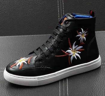 New Trendy designer Men Embroidered flowers hip-hop Loafers Casual Flats Shoes - Image 2