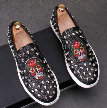 New arrival Men designer trendsetter Sequins rivet platform Casual Flats Shoes