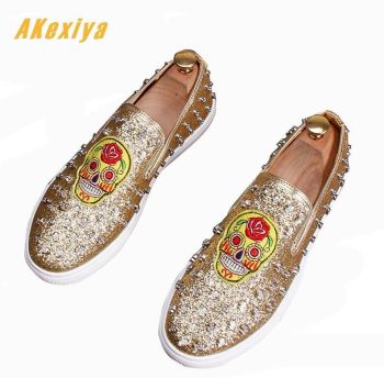 New arrival Men designer trendsetter Sequins rivet platform Casual Flats Shoes - Image 2