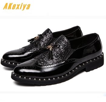 New arrival Men pointed Brogue Tassel Leather Shoes - Image 2