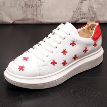 Newest White Embroidery bees Casual lace-up shoes for men - Image 9