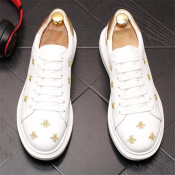 Newest White Embroidery bees Casual lace-up shoes for men - Image 7