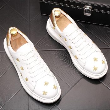Newest White Embroidery bees Casual lace-up shoes for men - Image 6