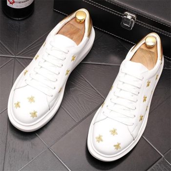 Newest White Embroidery bees Casual lace-up shoes for men - Image 5