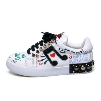 Women Flat Heels Genuine Leather Lace Up Rivets Cow Leather Comfortable Shoes - Image 3