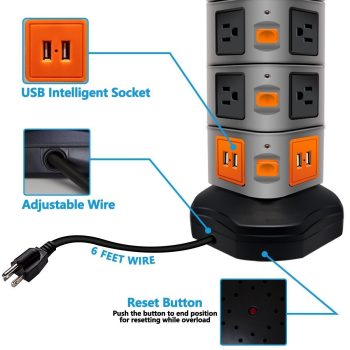 USB Power Strip Protector Electric Charge Station Plugs Socket 4 USB Slot Extension Cord - Image 3