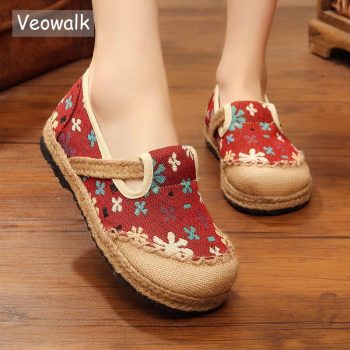 Slowflake Embroidered Women Linen Cotton Espadrilles Loafers - Image 2