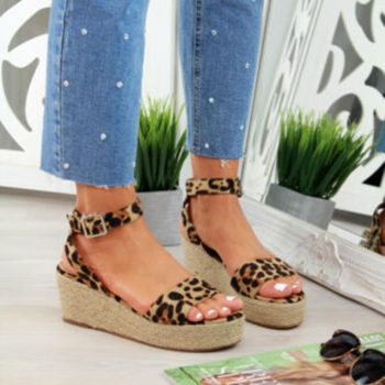 Fashion Women Sandal Wedges Shoes Leopard Casual Woman Peep Toe Platform Sandals - Image 5
