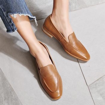 New Arrival Genuine Leather Women Flats Slip On Square Toe Sewing Footwear - Image 6