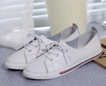 Genuine Leather Women Flats White Soft Soled Pointed Toy Preppy Style Lace Up shoes - Image 10