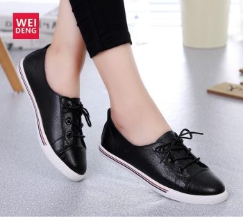 Genuine Leather Women Flats White Soft Soled Pointed Toy Preppy Style Lace Up shoes - Image 4