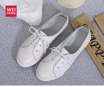 Genuine Leather Women Flats White Soft Soled Pointed Toy Preppy Style Lace Up shoes - Image 3